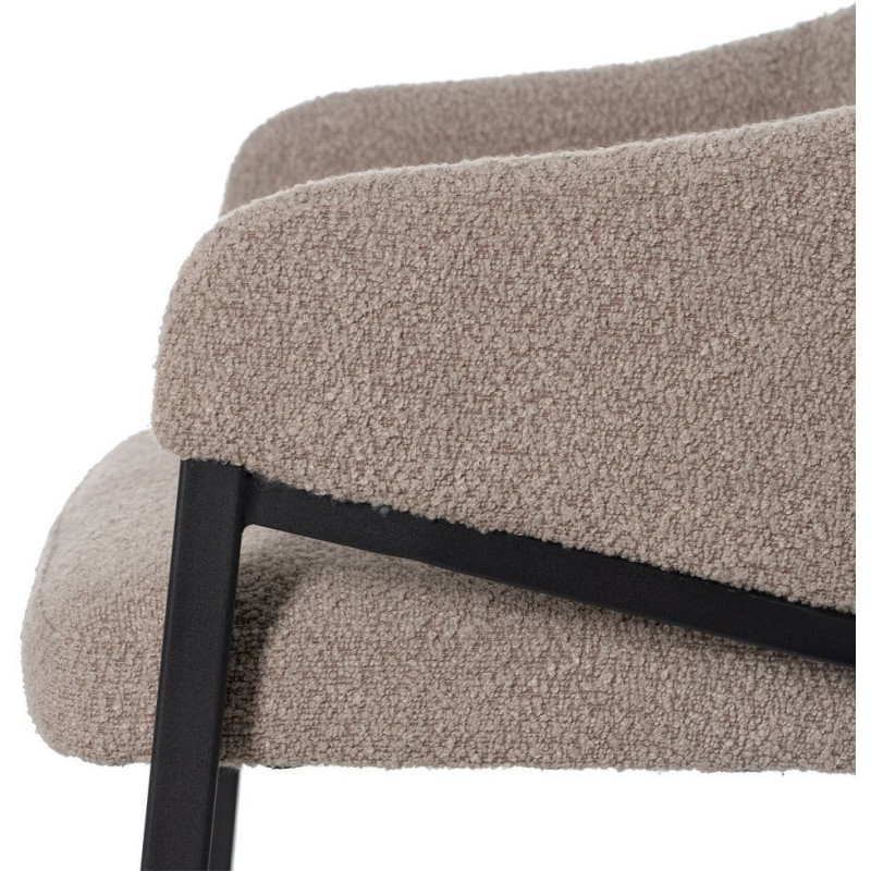 Lot de 2 Chaises modernes bouclette avec accoudoirs Tissu Beige Métal Noir Elvéro 