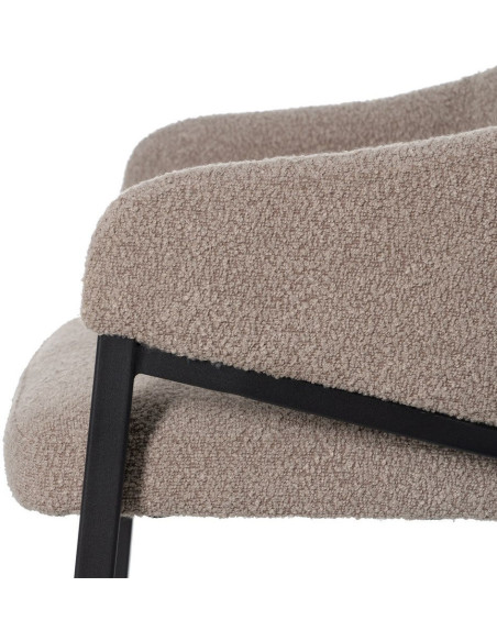 Lot de 2 Chaises modernes bouclette avec accoudoirs Tissu Beige Métal Noir Elvéro 
