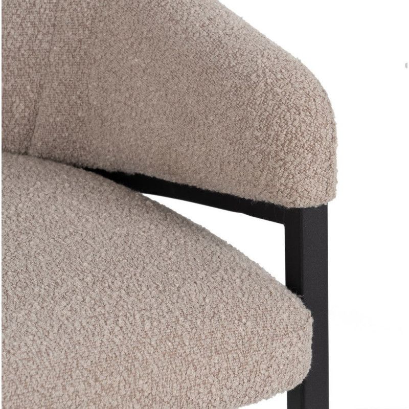 Lot de 2 Chaises modernes bouclette avec accoudoirs Tissu Beige Métal Noir Elvéro 