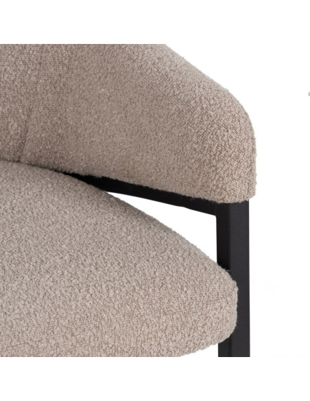 Lot de 2 Chaises modernes bouclette avec accoudoirs Tissu Beige Métal Noir Elvéro 