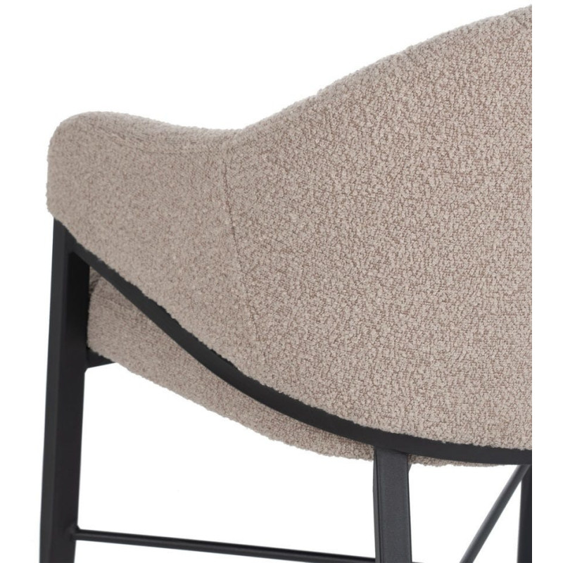 Lot de 2 Chaises modernes bouclette avec accoudoirs Tissu Beige Métal Noir Elvéro 