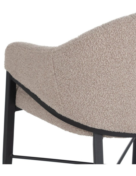 Lot de 2 Chaises modernes bouclette avec accoudoirs Tissu Beige Métal Noir Elvéro 
