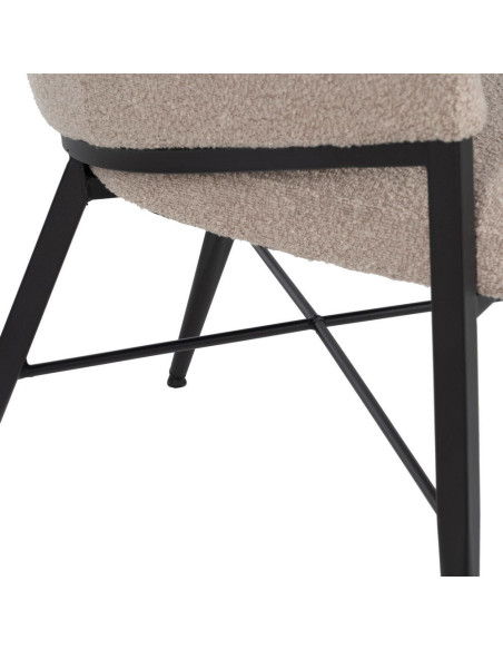 Lot de 2 Chaises modernes bouclette avec accoudoirs Tissu Beige Métal Noir Elvéro 