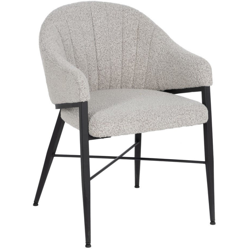 Lot de 2 Chaises modernes bouclette avec accoudoirs Tissu Gris Métal Noir Elvéro 