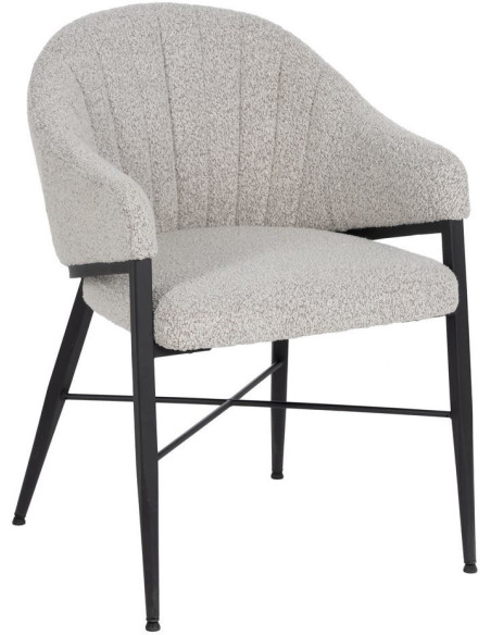 Lot de 2 Chaises modernes bouclette avec accoudoirs Tissu Gris Métal Noir Elvéro 