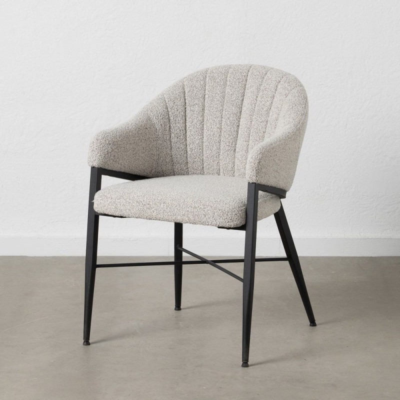 Lot de 2 Chaises modernes bouclette avec accoudoirs Tissu Gris Métal Noir Elvéro 