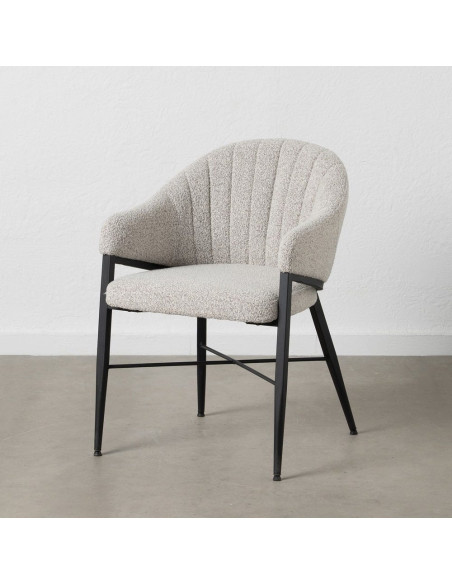 Lot de 2 Chaises modernes bouclette avec accoudoirs Tissu Gris Métal Noir Elvéro 