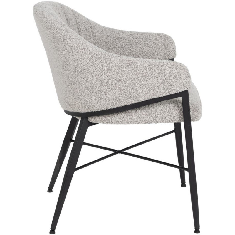 Lot de 2 Chaises modernes bouclette avec accoudoirs Tissu Gris Métal Noir Elvéro 