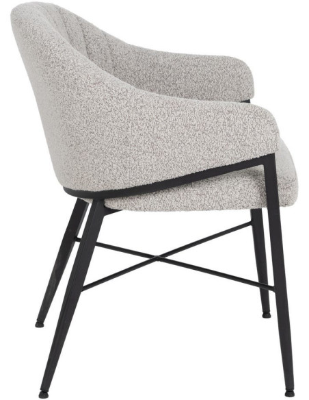 Lot de 2 Chaises modernes bouclette avec accoudoirs Tissu Gris Métal Noir Elvéro 