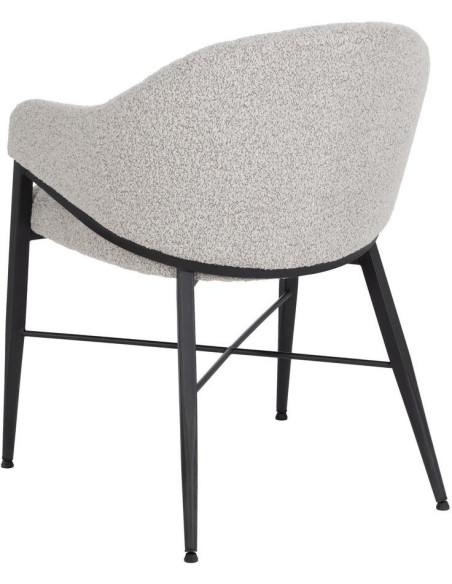 Lot de 2 Chaises modernes bouclette avec accoudoirs Tissu Gris Métal Noir Elvéro 