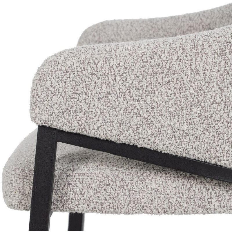 Lot de 2 Chaises modernes bouclette avec accoudoirs Tissu Gris Métal Noir Elvéro 