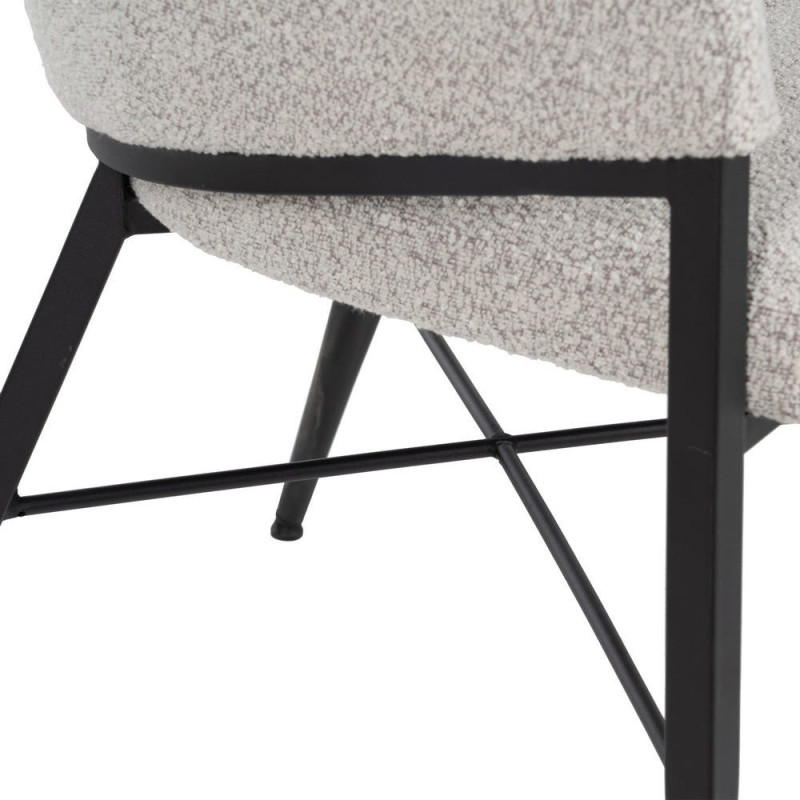 Lot de 2 Chaises modernes bouclette avec accoudoirs Tissu Gris Métal Noir Elvéro 
