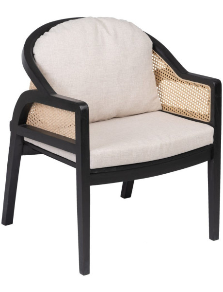 Fauteuil cannage style colonial contemporain Bois de teck Noir Rotin Naturel Navério 