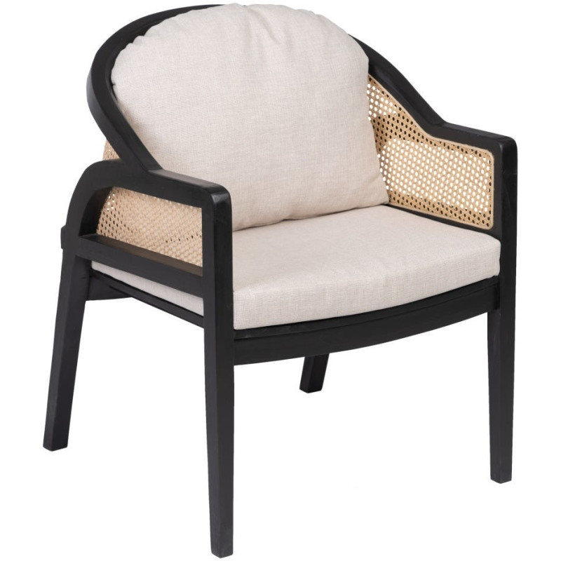 Fauteuil cannage style colonial contemporain Bois de teck Noir Rotin Naturel Navério 