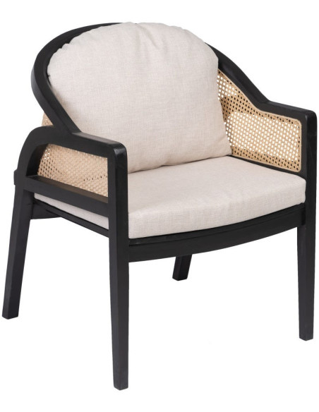 Fauteuil cannage style colonial contemporain Bois de teck Noir Rotin Naturel Navério 