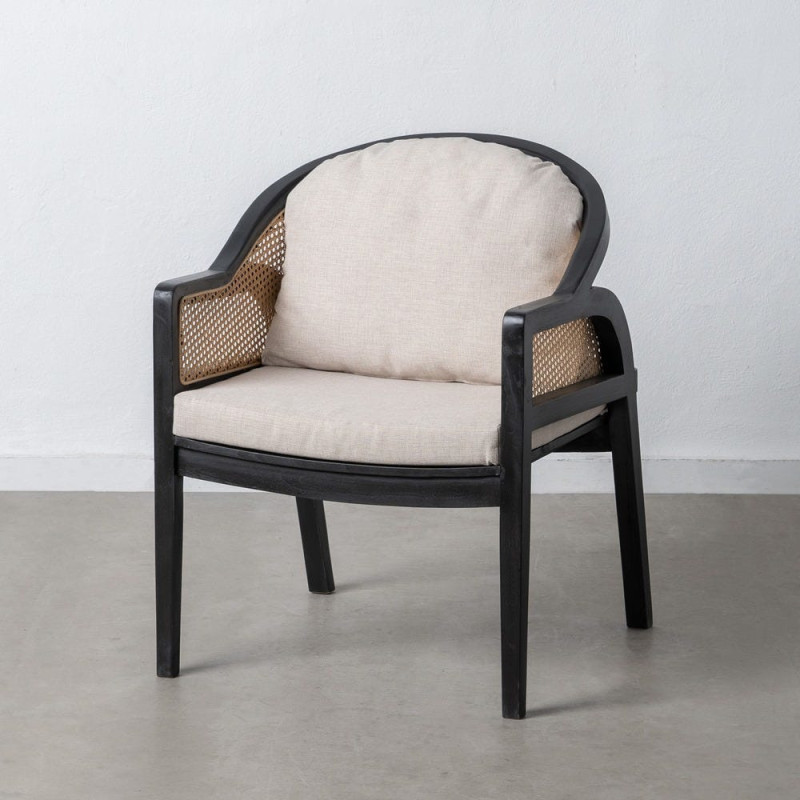 Fauteuil cannage style colonial contemporain Bois de teck Noir Rotin Naturel Navério 