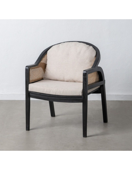 Fauteuil cannage style colonial contemporain Bois de teck Noir Rotin Naturel Navério 