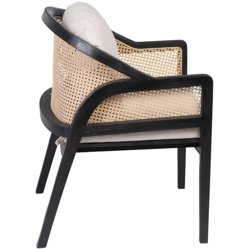 Fauteuil cannage style colonial contemporain Bois de teck Noir Rotin Naturel Navério 