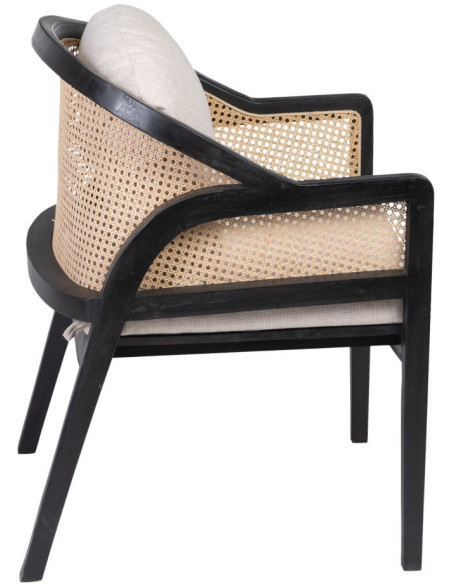 Fauteuil cannage style colonial contemporain Bois de teck Noir Rotin Naturel Navério 