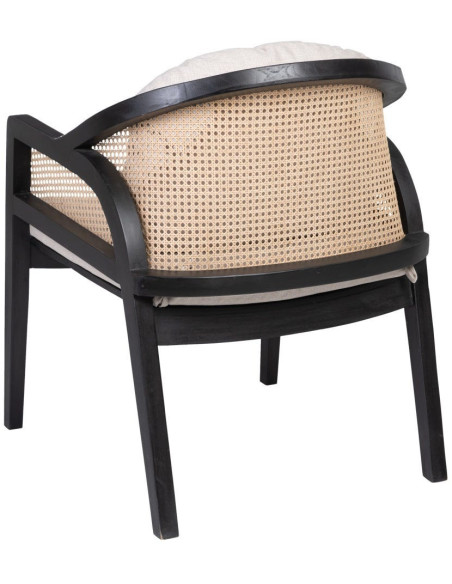 Fauteuil cannage style colonial contemporain Bois de teck Noir Rotin Naturel Navério 