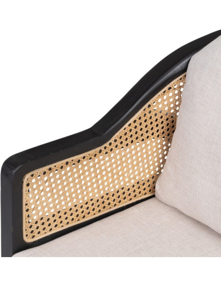 Fauteuil cannage style colonial contemporain Bois de teck Noir Rotin Naturel Navério 