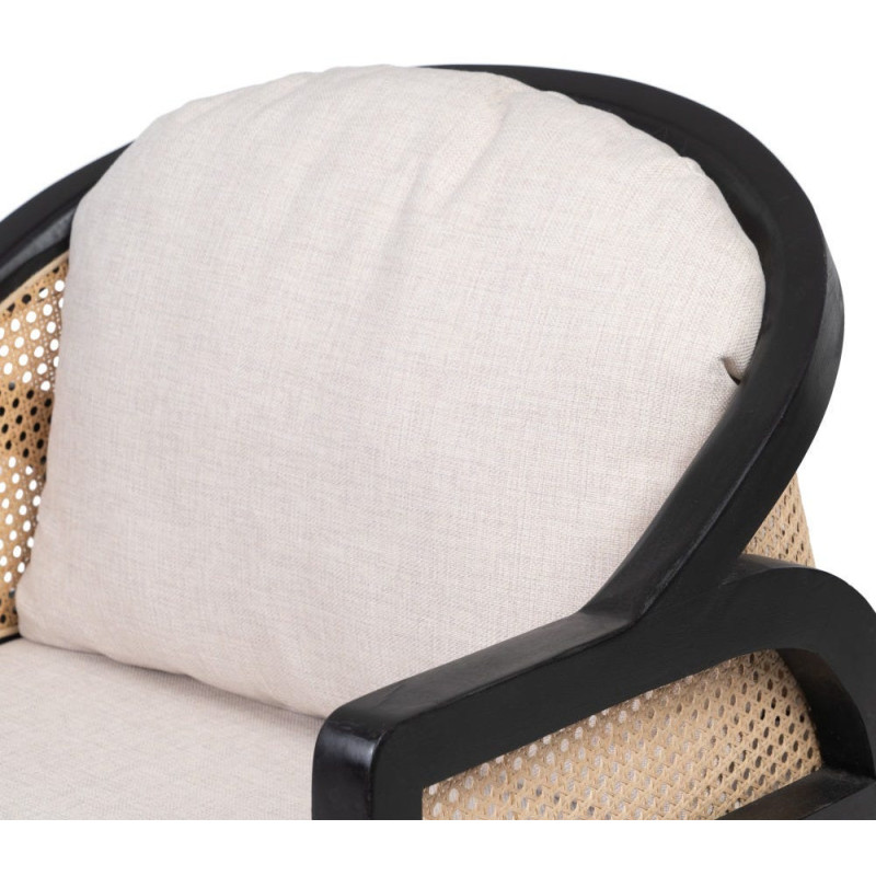 Fauteuil cannage style colonial contemporain Bois de teck Noir Rotin Naturel Navério 