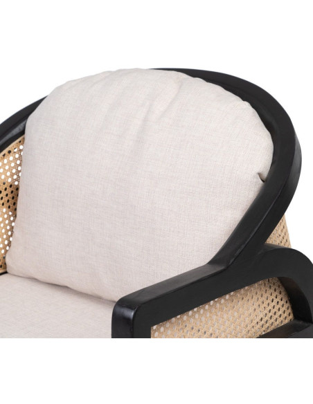 Fauteuil cannage style colonial contemporain Bois de teck Noir Rotin Naturel Navério 