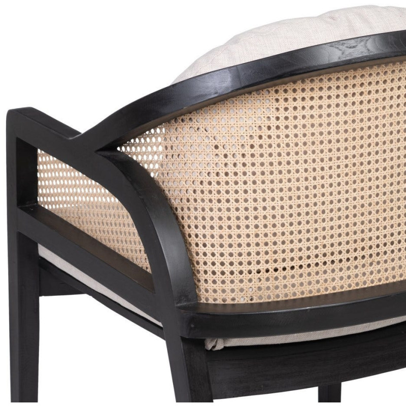 Fauteuil cannage style colonial contemporain Bois de teck Noir Rotin Naturel Navério 