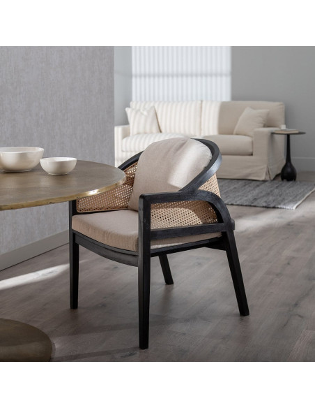 Fauteuil cannage style colonial contemporain Bois de teck Noir Rotin Naturel Navério 