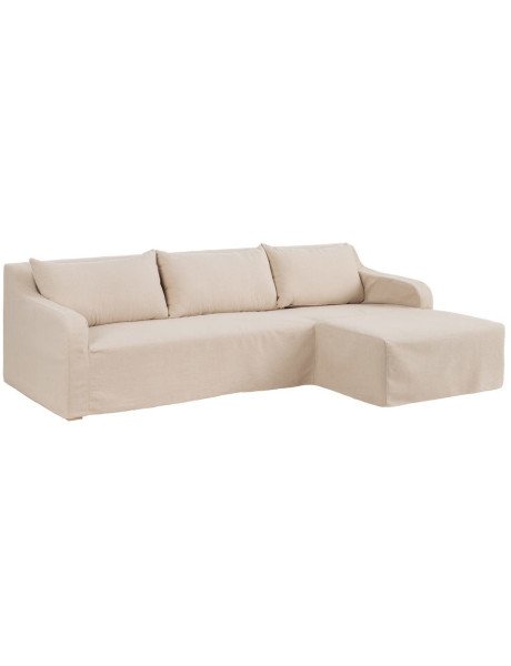 Canapé d'angle style bord de mer chic 4 places 249 cm Tissu Beige Bois de pin Bois de chêne Costarello 