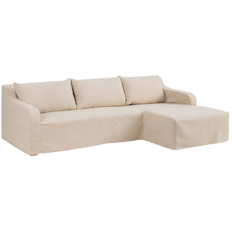 Canapé d'angle style bord de mer chic 4 places 249 cm Tissu Beige Bois de pin Bois de chêne Costarello 