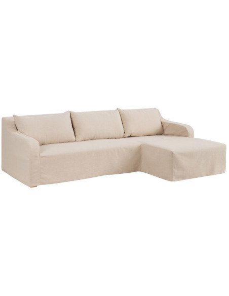 Canapé d'angle style bord de mer chic 4 places 249 cm Tissu Beige Bois de pin Bois de chêne Costarello 