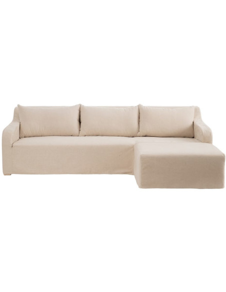 Canapé d'angle style bord de mer chic 4 places 249 cm Tissu Beige Bois de pin Bois de chêne Costarello 