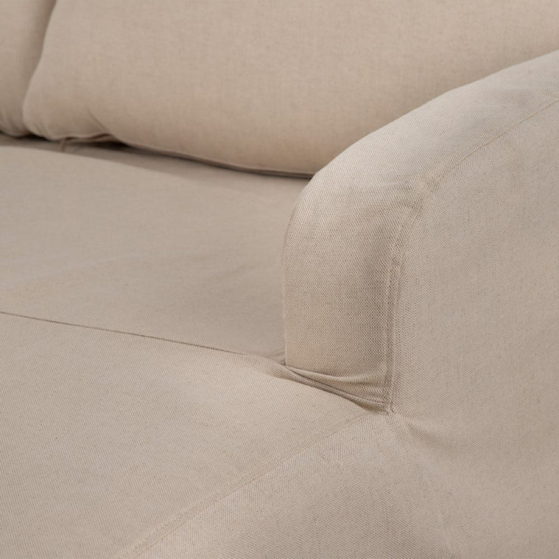 Canapé d'angle style bord de mer chic 4 places 249 cm Tissu Beige Bois de pin Bois de chêne Costarello 