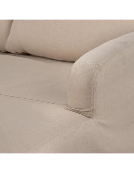 Canapé d'angle style bord de mer chic 4 places 249 cm Tissu Beige Bois de pin Bois de chêne Costarello 