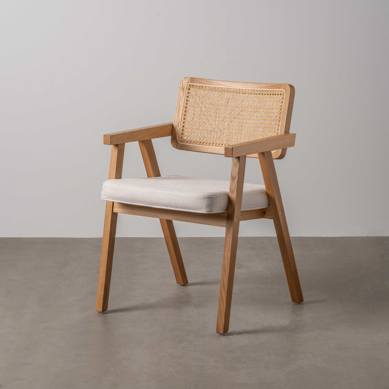 Lot de 2 Chaises scandinaves esprit Japandi Rotin Naturel Bois de hêtre Alnema 