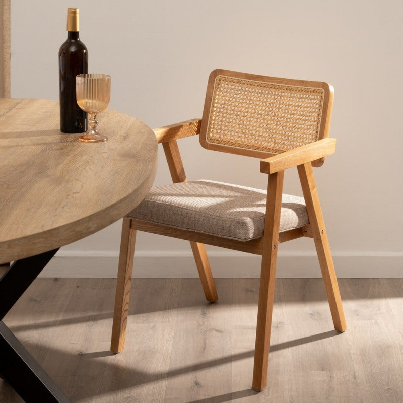 Lot de 2 Chaises scandinaves esprit Japandi Rotin Naturel Bois de hêtre Alnema 