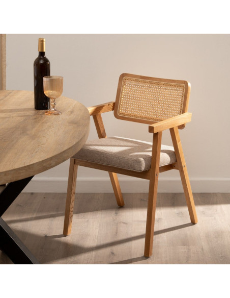 Lot de 2 Chaises scandinaves esprit Japandi Rotin Naturel Bois de hêtre Alnema 