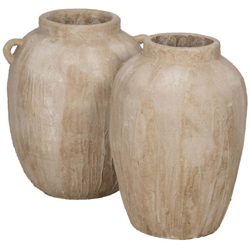 Grand Vase XXL décoratif style méditerranéen minéral Jarre H 58 cm Céramique Beige Sarova 