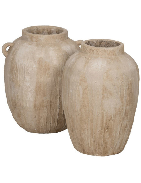 Grand Vase XXL décoratif style méditerranéen minéral Jarre H 58 cm Céramique Beige Sarova 