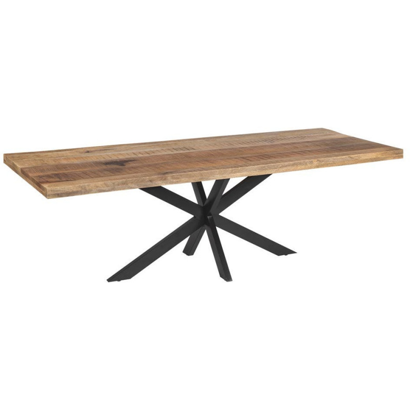 Grande Table à manger XXL industrielle chic Rectangulaire 8 personnes 240 cm Bois de manguier massif Naturel Métal Noir Brutélor