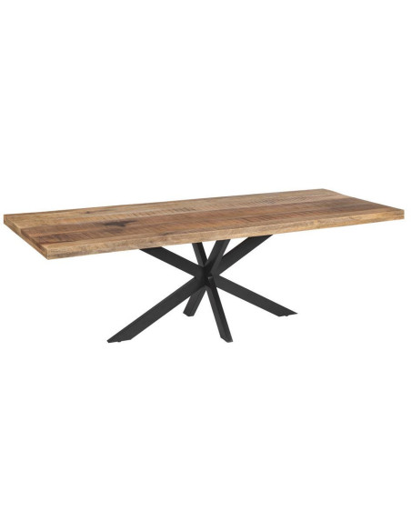Grande Table à manger XXL industrielle chic Rectangulaire 8 personnes 240 cm Bois de manguier massif Naturel Métal Noir Brutélor