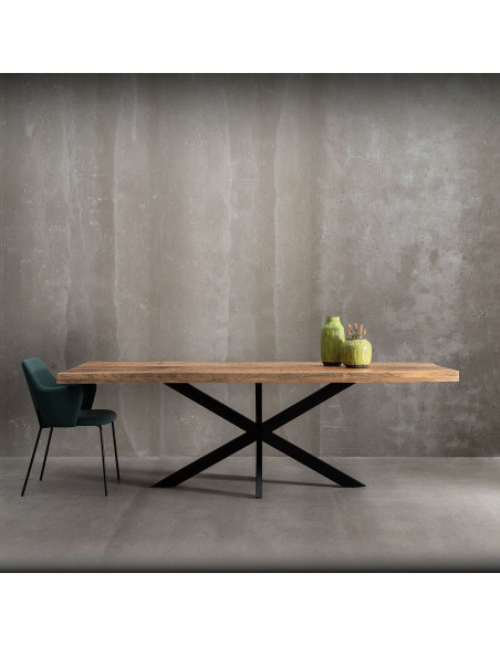 Grande Table à manger XXL industrielle chic Rectangulaire 8 personnes 240 cm Bois de manguier massif Naturel Métal Noir Brutélor