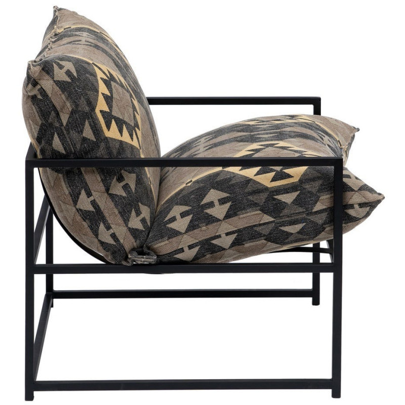 Fauteuil ethnique bohème chic Coton Taupe Motif géométrique Métal Noir Nomado 