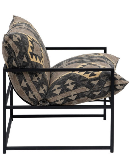 Fauteuil ethnique bohème chic Coton Taupe Motif géométrique Métal Noir Nomado 