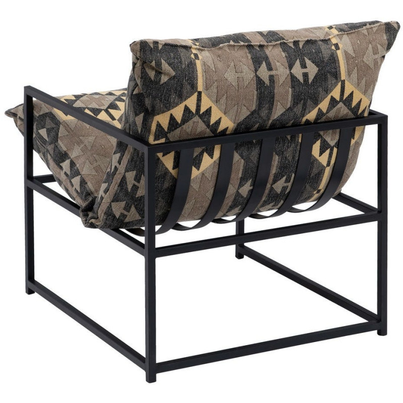 Fauteuil ethnique bohème chic Coton Taupe Motif géométrique Métal Noir Nomado 