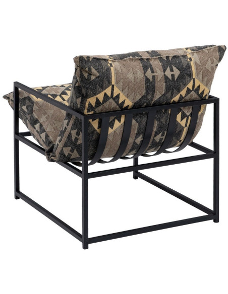 Fauteuil ethnique bohème chic Coton Taupe Motif géométrique Métal Noir Nomado 