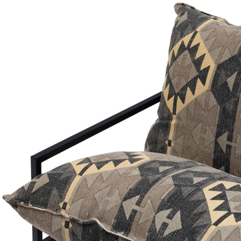 Fauteuil ethnique bohème chic Coton Taupe Motif géométrique Métal Noir Nomado 