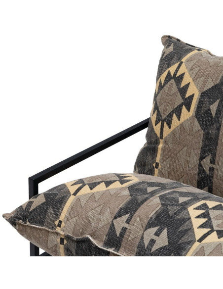Fauteuil ethnique bohème chic Coton Taupe Motif géométrique Métal Noir Nomado 