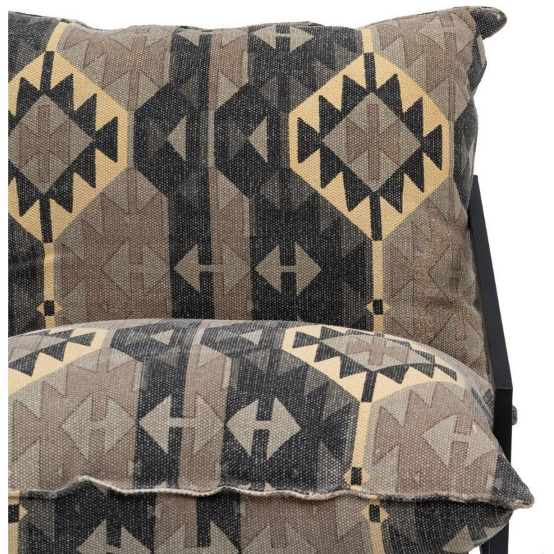 Fauteuil ethnique bohème chic Coton Taupe Motif géométrique Métal Noir Nomado 